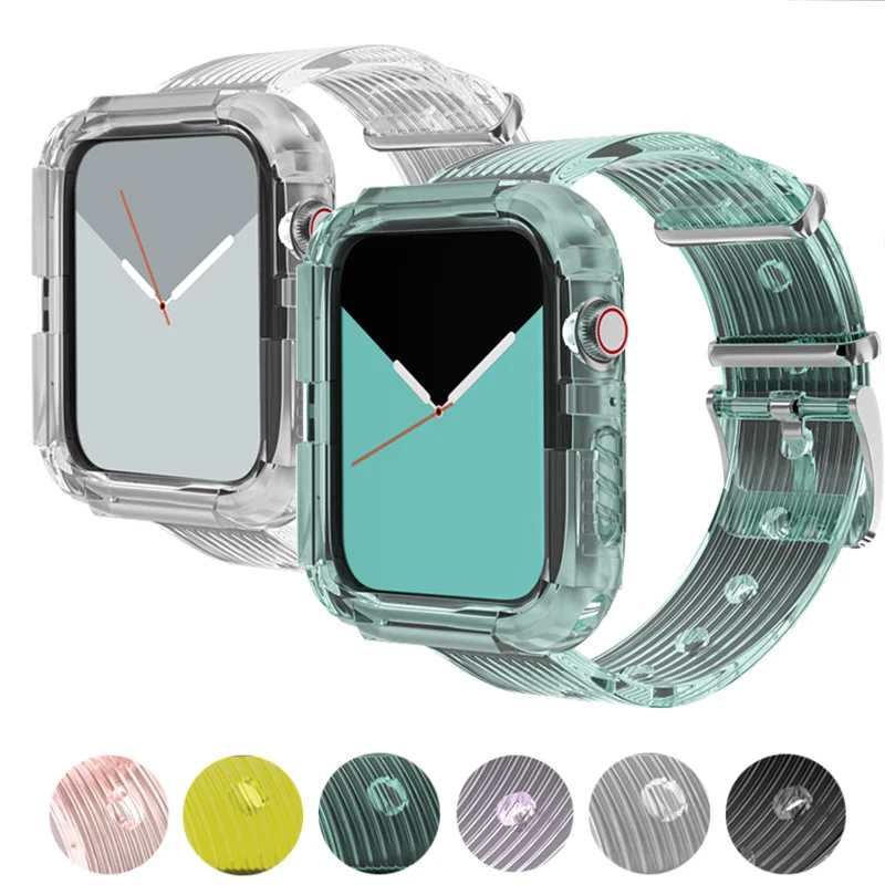 

Silicone transparent strap for apple watch Band 7 6 5 4 Strap 44mm 40mm 42mm 38mm sport for iwatch 3 2 1 watchband Replacement