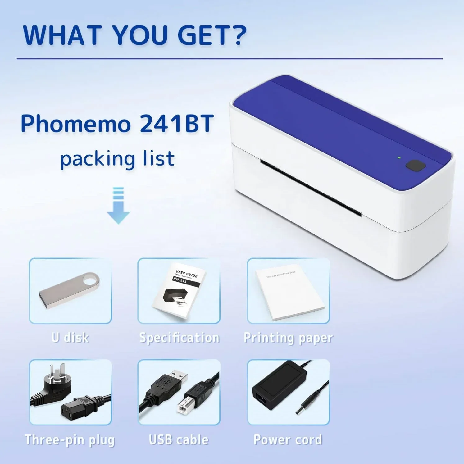 Phomemo 241BT Bluetooth Thermal Shipping Label Printer 4X6 - Wireless  Thermal Label Printer for Shipping Packages + 4x 6 Direct Fanfold Thermal