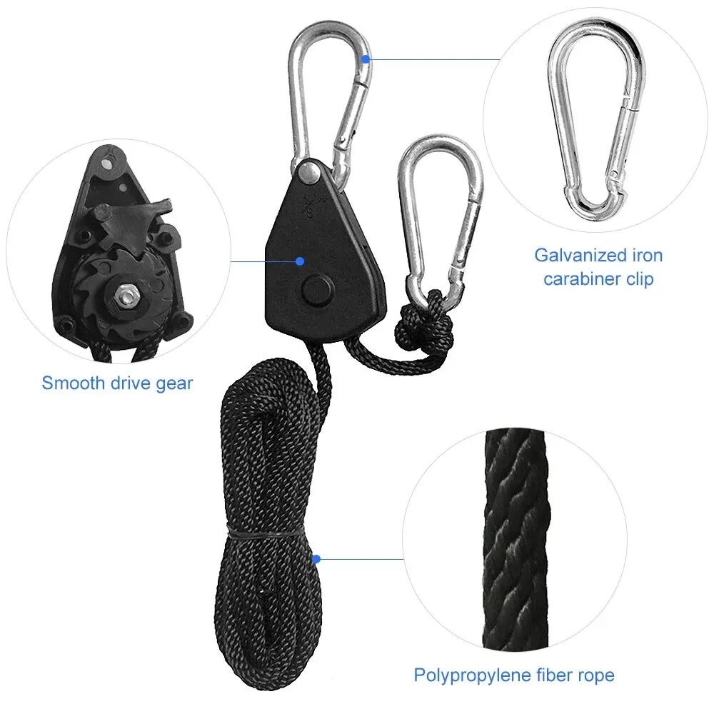 Ratchet Hanger 5m Adjustable 8inch Lanyard Hanging for Outdoors Camping Grow Plant Lamp Rope Ratchet Hanger Pulley Lifting Pulley Hook