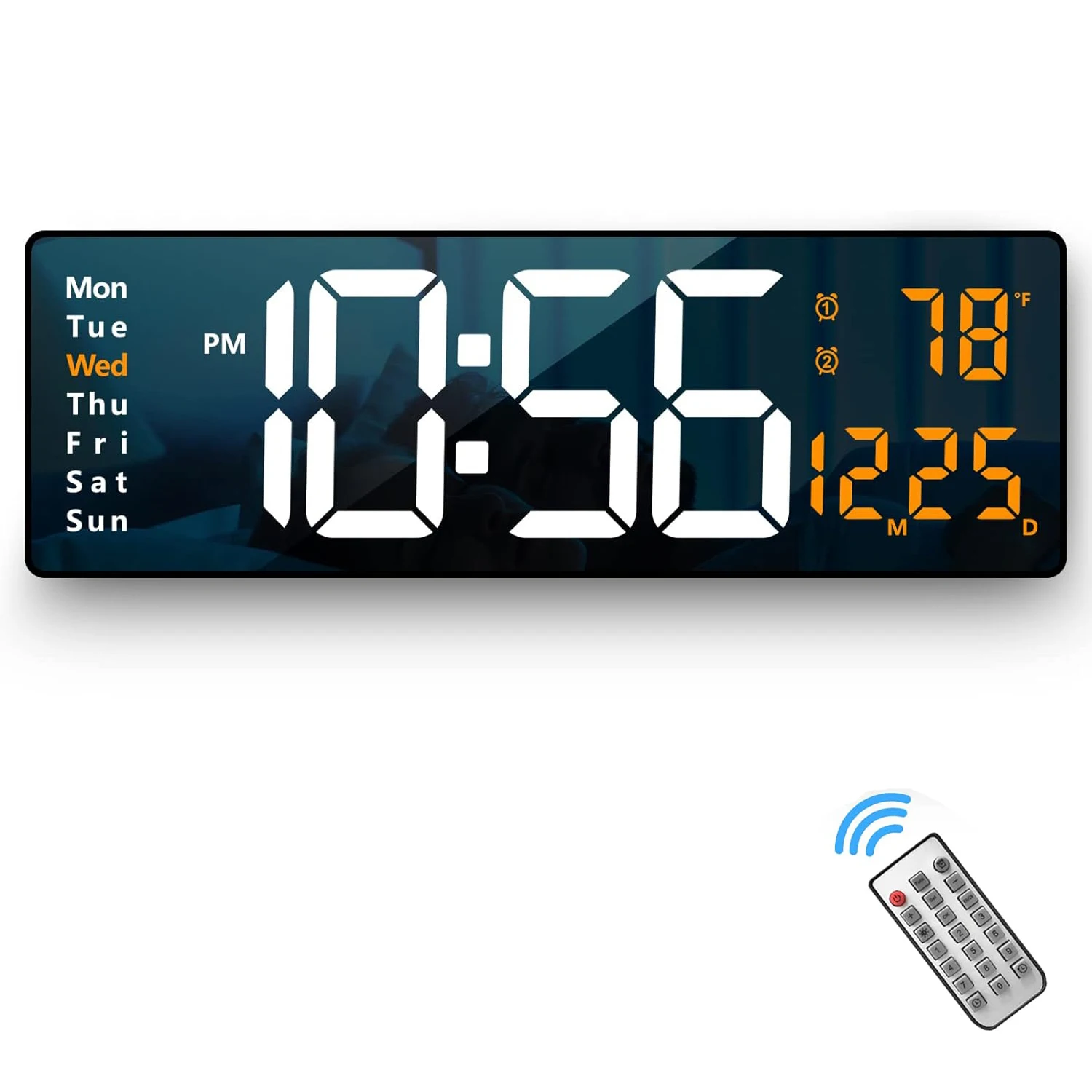 שעון קיר דיגיטלי גדול עם שלט רחוק 16 אינץ '/ 41 סמ' שעון אלקטרוני עם מסך LED גדול תצוגה תאריך שבוע טמפרטורה