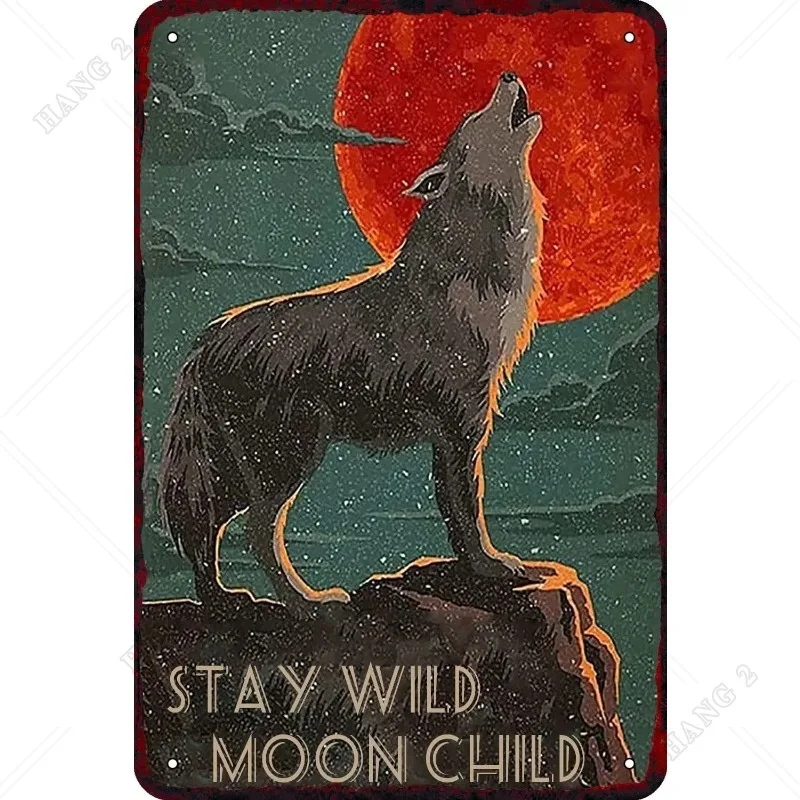 

Full Moon Night Roaring Wolf Gift for Wild Animal Vintage Metal Tin Sign Humor Word Poster Wall Man Cave Bar Art Signs