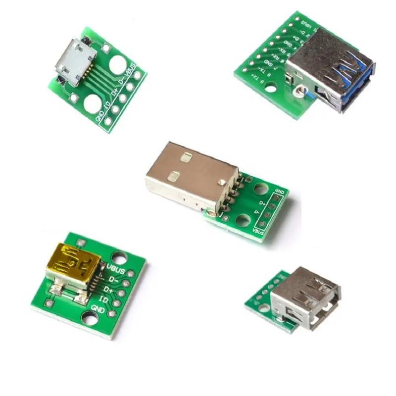 

Male Connector/MINI MICRO USB to DIP Adapter 2.54mm 5pin Female Connector B Type USB2.0 Female PCB Converter USB-01