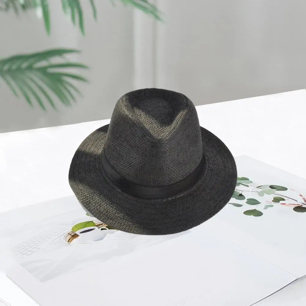 Venda imperdível chapéu de palha dobrável estilo panamá, aba plana, anti-UV, protetor solar, chapéu de praia, aba grande, chapéu masculino jazz, 58 cm_voghion.com