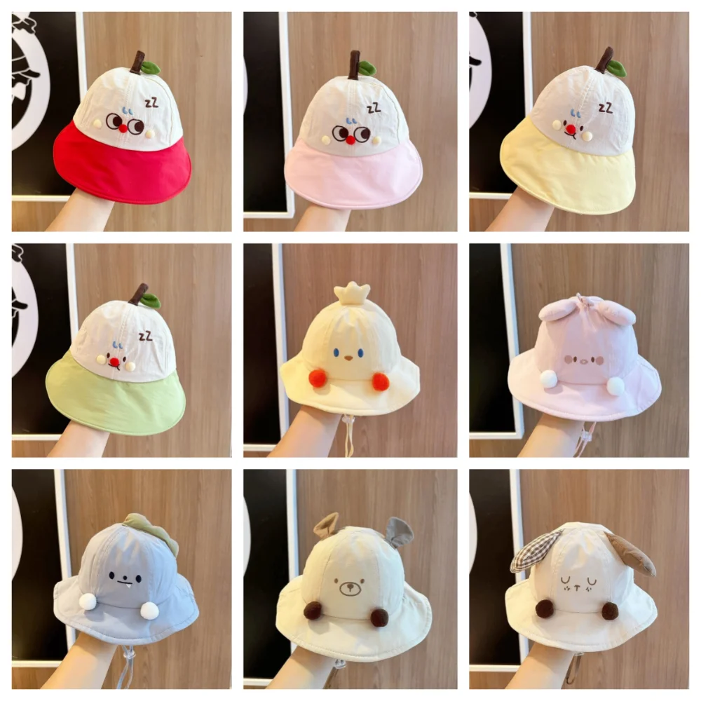 Sweet Quick-dry Korean Style Cap Shading Hat Embroidery Summer Kid Sunhat Dinosaur Puppy Children's Bucket Hat Baby