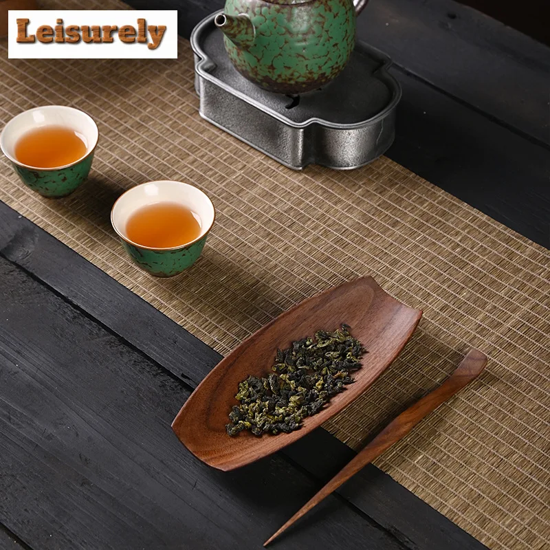 Zen Walnut Wood Tea Scoop Black Sandalwood Tea Leaf Container Shovel Chahe Household Awakening Tea Ladle Tea Items Accessories