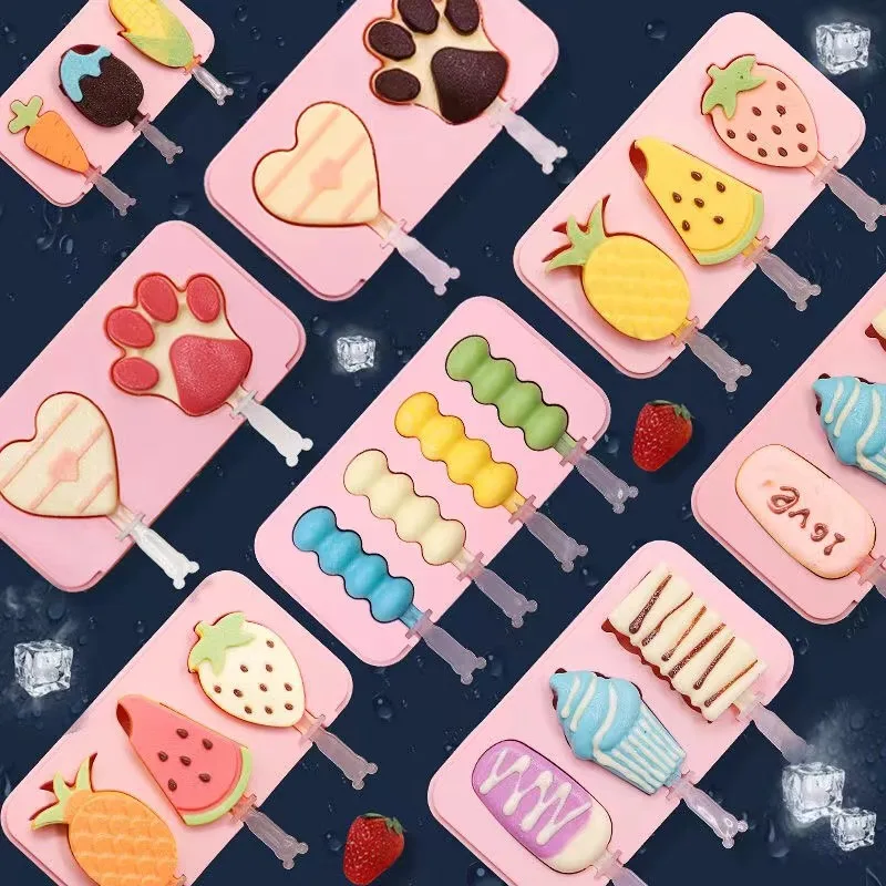 

Silicone Popsicle Molds Food Grade Reusable Popcylce Mold whit Lid DIY Homemade Cute Cartoon Candy Chocolate Ice Cream Mould
