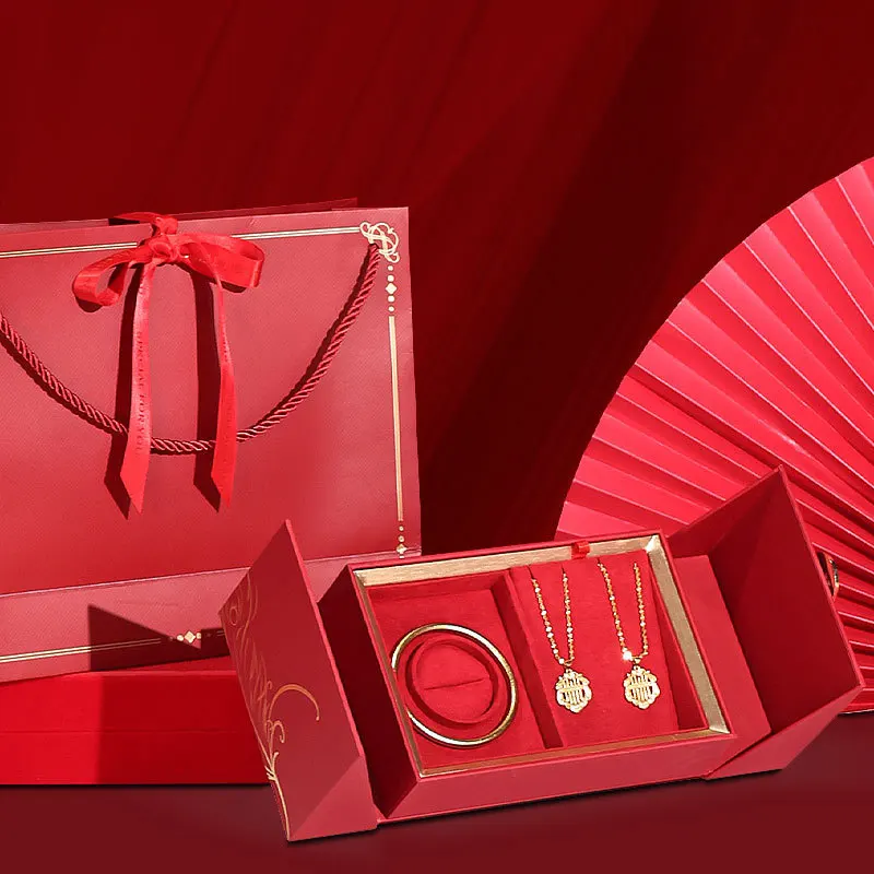 Gold jewelry box dragon and phoenix bracelet set box dowry gift box dowry box  jewellery organizer