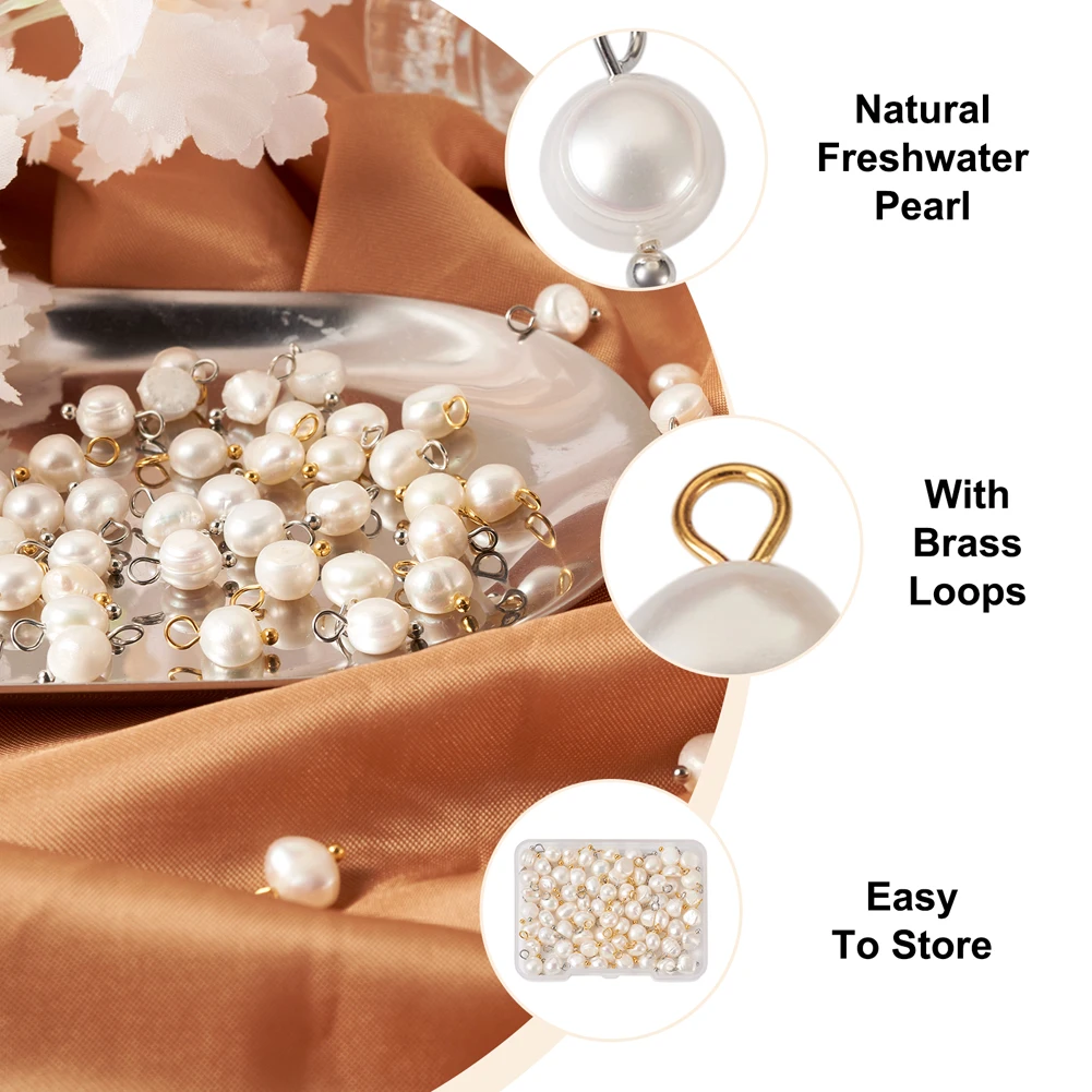 80Pcs Natural Cultured Freshwater White Pearl Charms Oval Golden & Platinum Color Pendant Earring Choker Necklace Jewelry Making