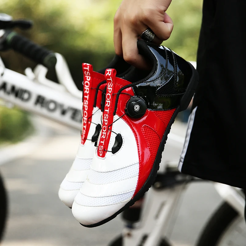 Stylish Colorful Unisex Outdoor Road Cycling Shoes Gold Orange Junior Bicycle Training Sneakers Breathable Women Riding Shoes