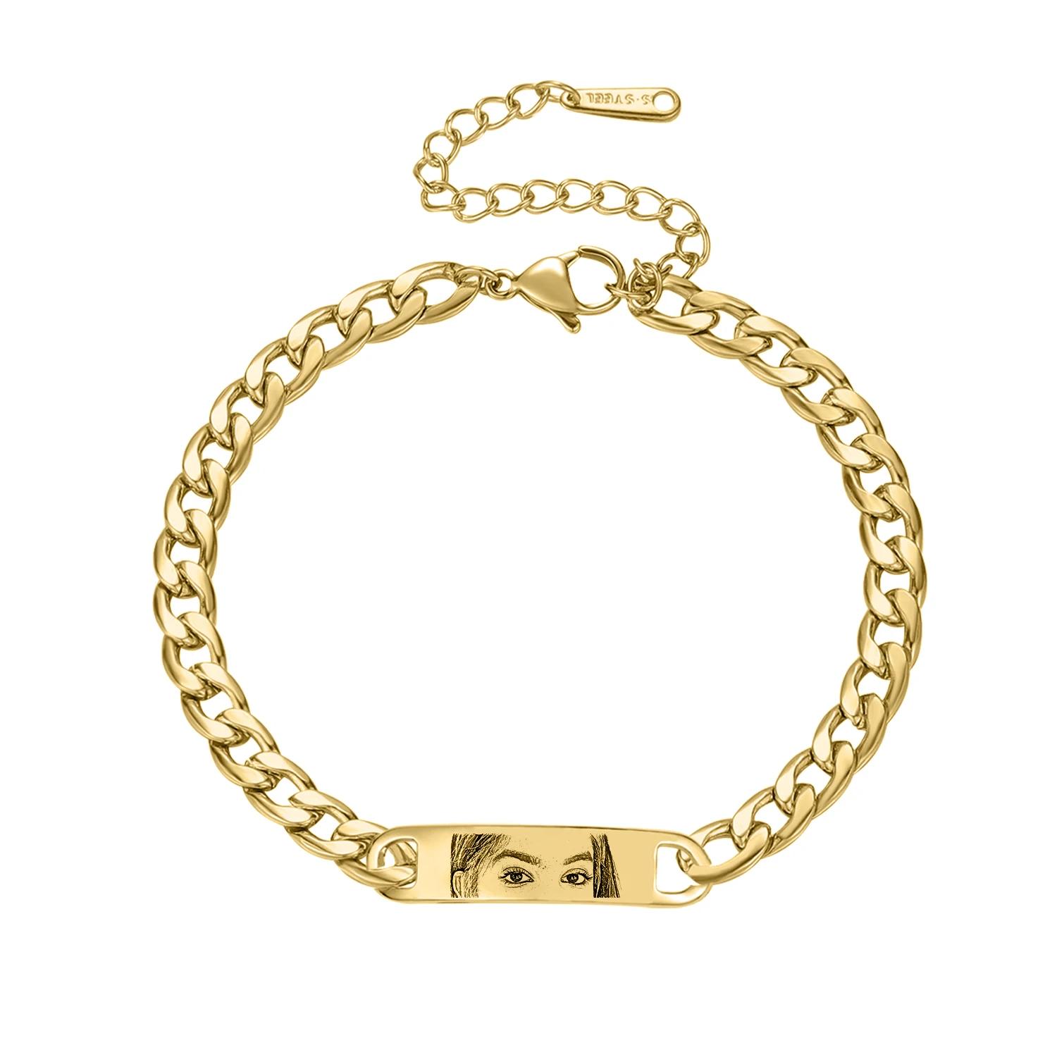 Custom Engraved Eye Image Pendant Bracelet - Personalized Jewelry Gift