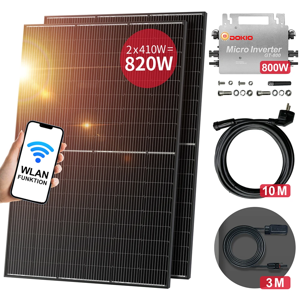 DOKIO-inversor de 800W y Panel solar de 400W/800W, kit de plantas de energía de balcón, Sistema solar impermeable para el hogar, kit completo