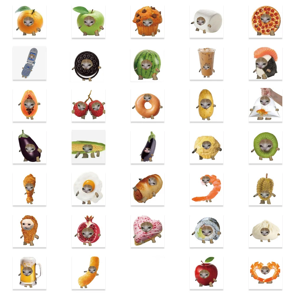 10/30/69PCS Cute Cartoon Food and Cat Meme Stickers Funny Animal Decoration Decals DIY Stationery Diary Phone Kawaii Sticker Toy