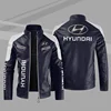 HYUNDAI Logo  Fleece Fur Leather Jacket Men Winter Fashion Zipper Straight Hem Formal Casual Coats Bomber Leather Jacket 3