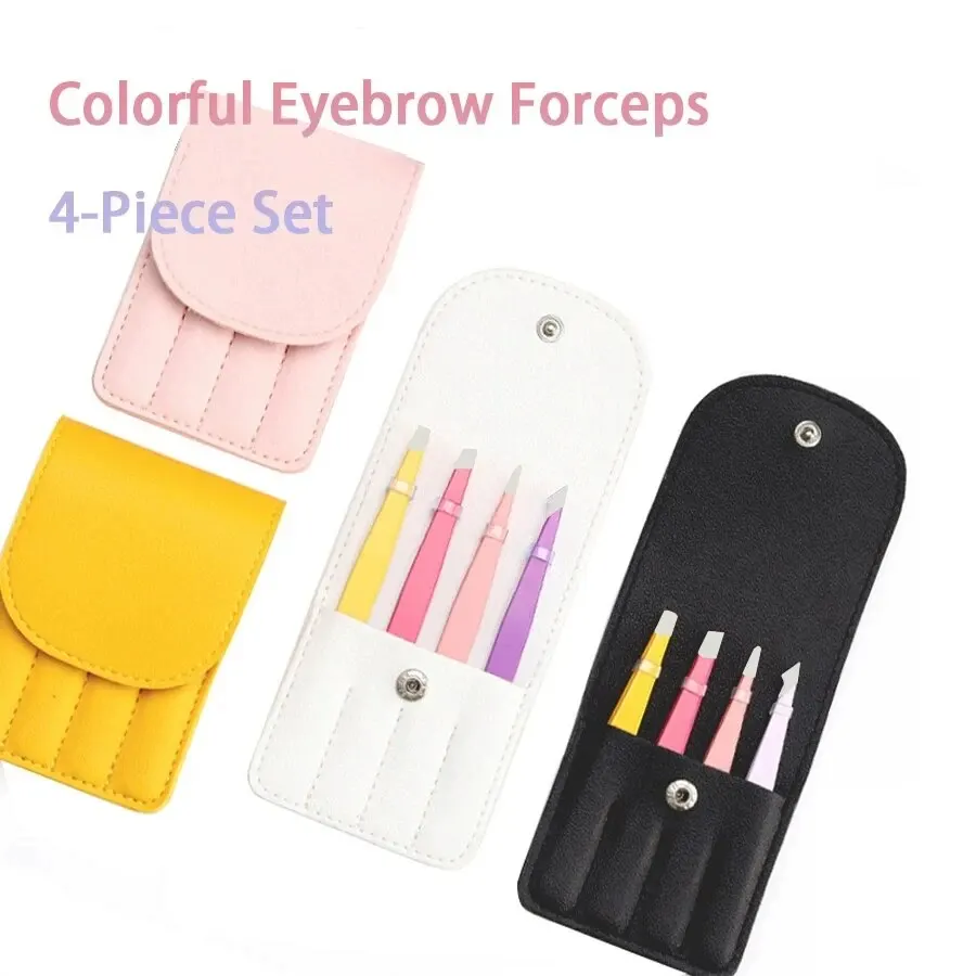 Eyelash tweezers eyebrow tweezers Christmas Gift Beauty Tweezers 4-piece Set Of Colorful Stainless Steel Professional Eyebrow Clip False Eyelash Makeup Tools