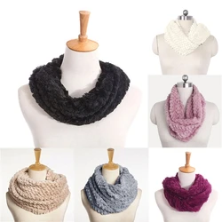 Nice Women Winter Warm Faux Fur for Infinity Circle Cable Cowl Neck Long Scarf S