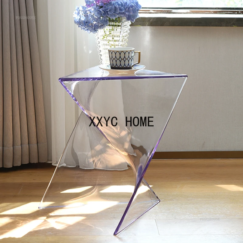 

Nordic Plastic Small Coffee Table Living Room Furniture Simple Sofa Side Table Home Bathroom Transparent Special Shape Tables