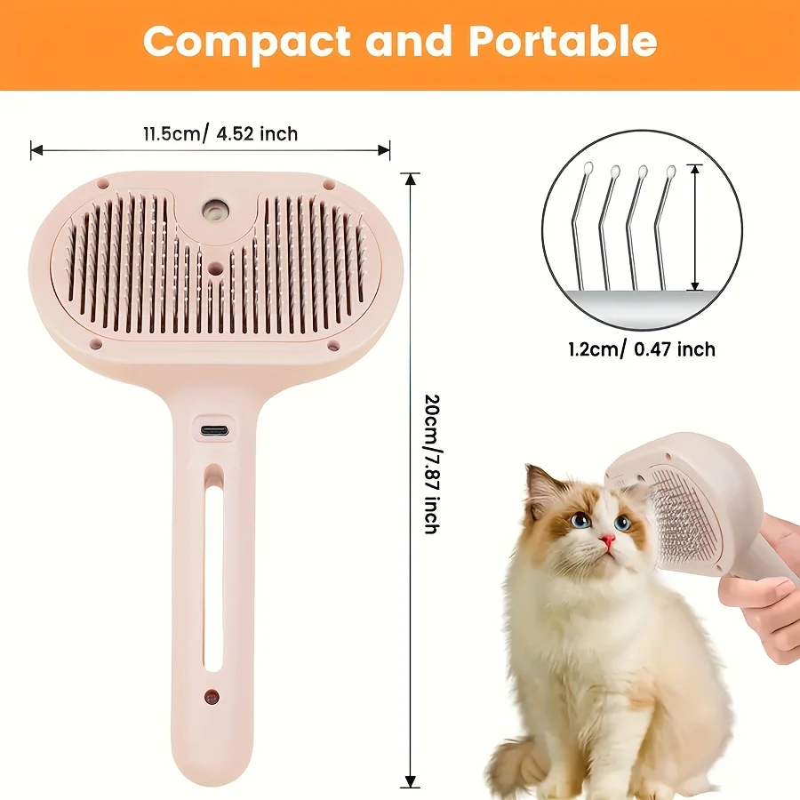 3-in-1 자동 스팀 애완동물 털 제거기, 고양이&강아지에게 적합, 스테인리스 브러시, 긴 털과 짧은 털 애완동물 모두에게 적합