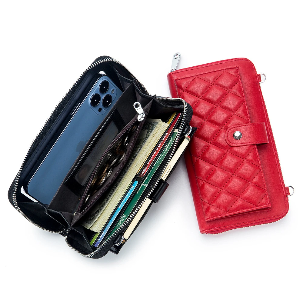 Genuine Leather Wallet Lady's Touch Screen Mobile Phone Bag One Shoulder Crossbody Bag Multi-Card Slot Lady's Zipper Bag