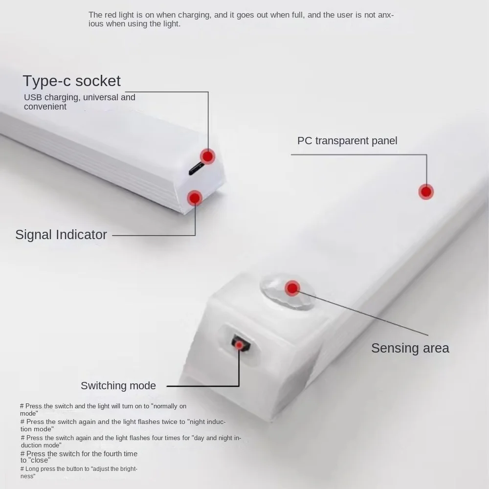 LED Motion Sensor Strip Light Wireless Sensor Night Light USB Rechargeable Detector Light Wall Lamp Kitchen Cabinet and Storage