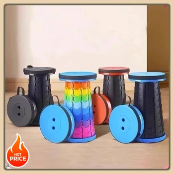 Plastic folding telescopic chair, portable stool with adjustable height, perfect for fishing, beach, and camping. 1