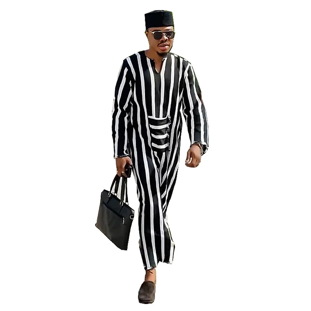 

Robe Long Dress Loose Slight Stretch Striped Pattern V-Neck Arab Brand New Casual Daily For Vacation Comfy Fashion