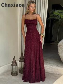 Chaxiaoa Spaghetti Strap Backless Sexy Maxi Dress Women Gown Fashion Off-shoulder Sleeveless Lace-up Evening Club Party Dress 1