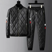 Mens Y2k Suit Autumn Winter Thick Warm Cold-Proof Suit Windproof Fashion Brand High Collar Cotton Coat Trousers Two-Piece Suit 2