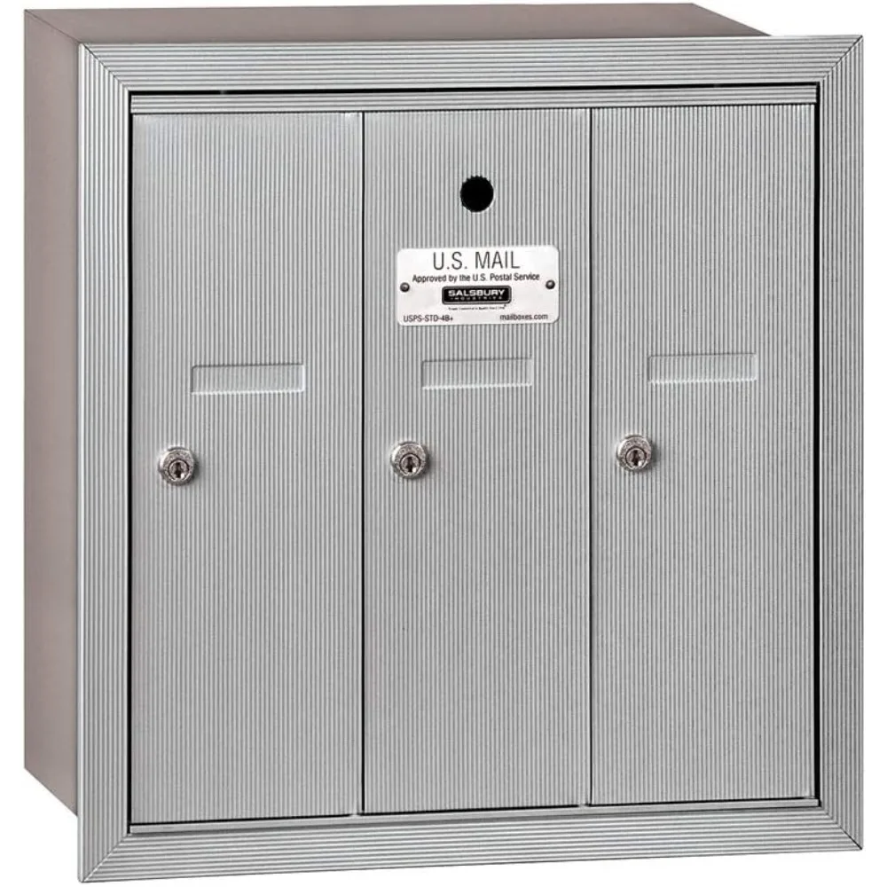 3503ARU Recessed Mounted Vertical Mailbox with 3 Doors and USPS Access, Aluminum