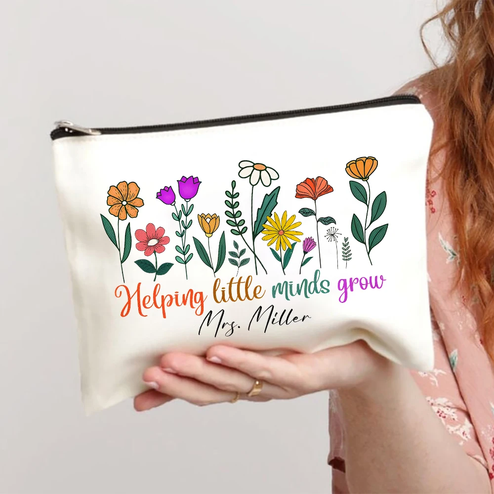 Thank You for Helping Me Grow Custom Name Makeup Bag Personalised Pencil Bags Travel Toiletries Storage Pouch Gifts for Teacher 4