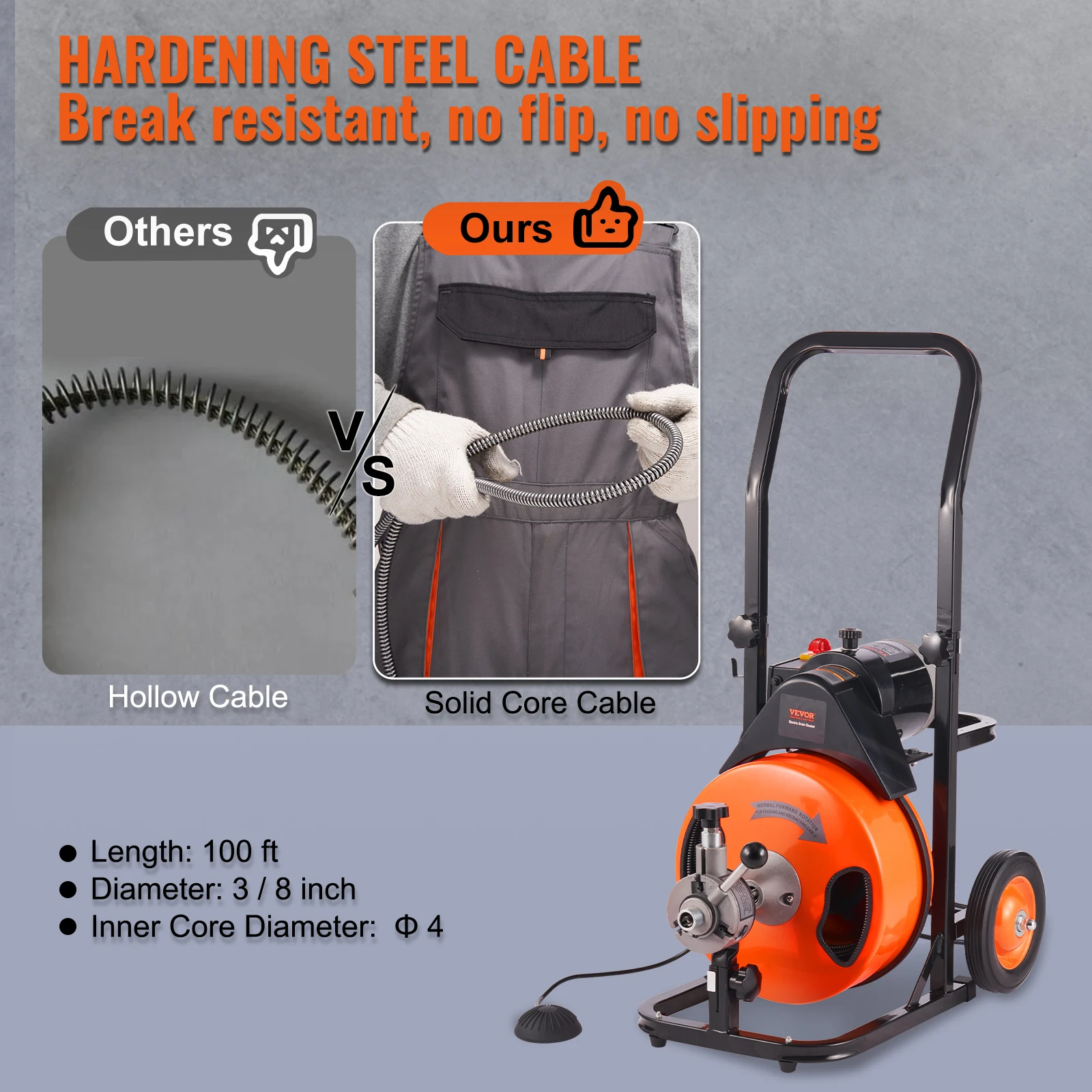 Electric Drain Cleaner Machine with 100FT Cable for Toilet and Sink
