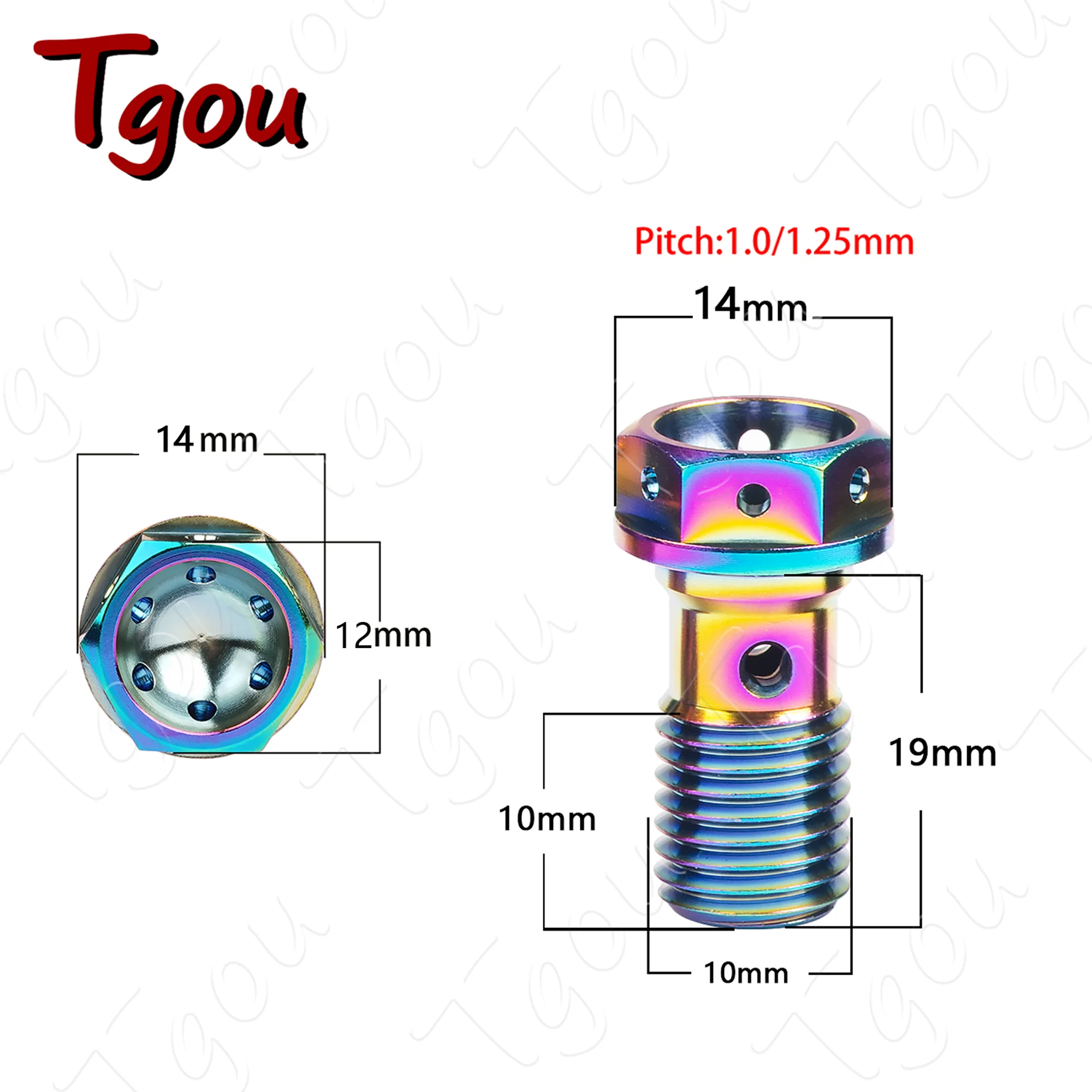 Tgou 티타늄 볼트 M10 1.0 /1.25 Brembo 브레이크 라인 및 단일/이중 구멍 클러치 밴조용 피치 밴조 나사