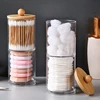 1 Pcs Cotton Swab Organizer Storage Bamboo Cover Acrylic Round Organizer Makeup Storage Box Container Organizadores 3