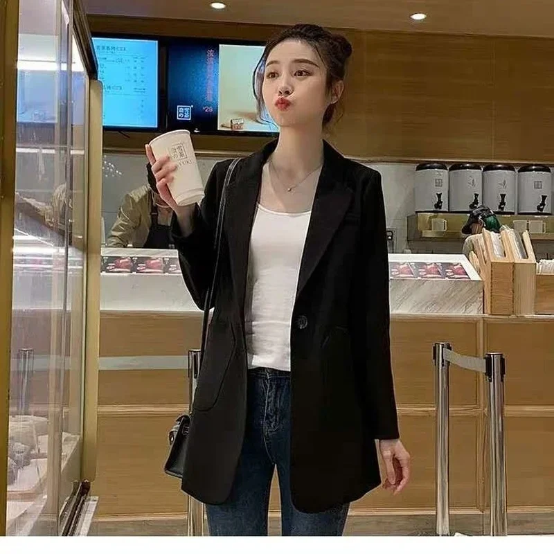 Women Suit Jacket Korean Version Loose Spring Autumn Jacket Plus Size Fashion Medium and Long Formal Work Clothes Office Uniform