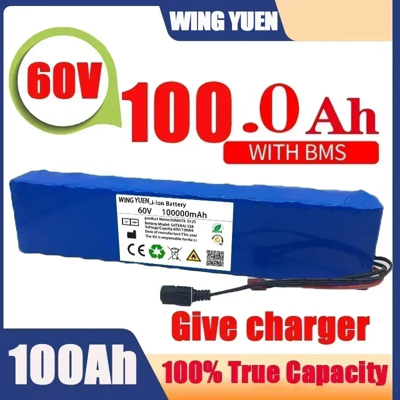 

New Electric Bike 60V 100000mAH100Ah 16S2P 18650 Lithium Ion Battery Pack E-Bike Scooter With BMS + 67.2V Charger