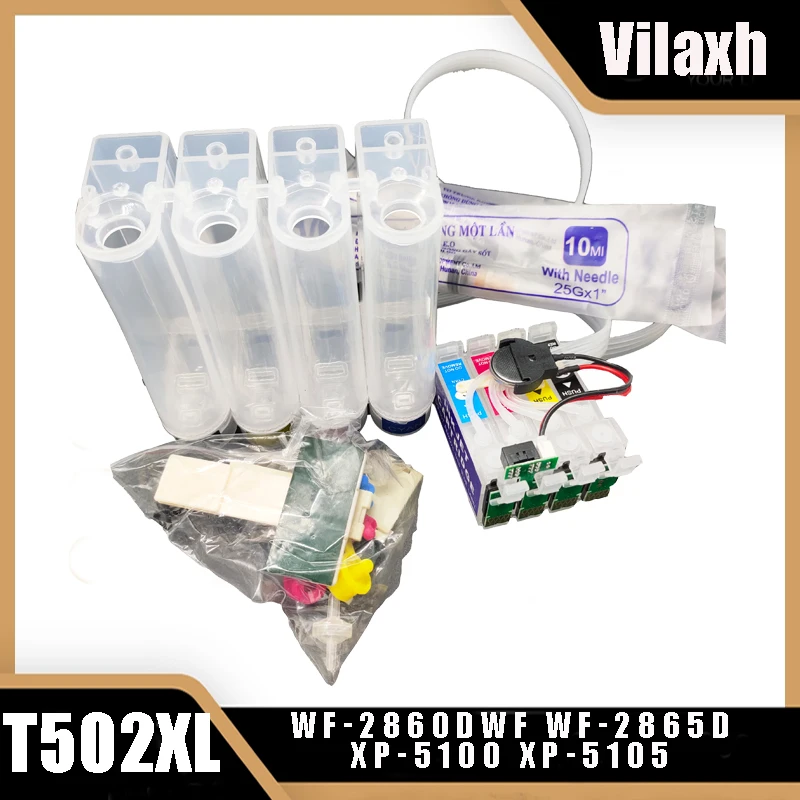 

vilaxh T502XL 502XL CISS system Cartridge ARC CHIP For Epson T502 XL Expression Home WF-2860DWF WF-2865D XP-5100 XP-5105 Printer