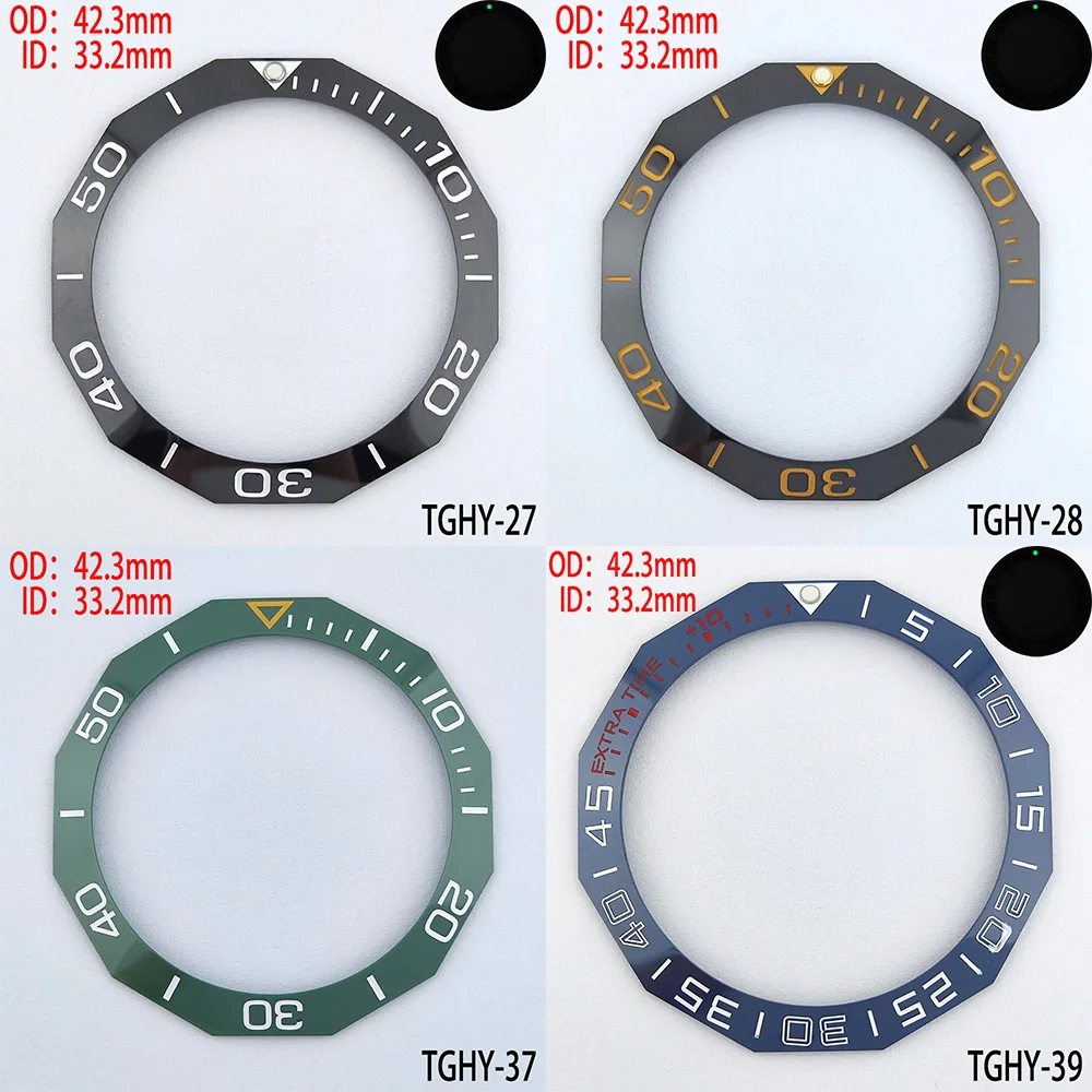 Od:42.3Mm * Id:33.2Mm Lunetta In Ceramica Luminosa Inclinata Inserto Sostituzione Fit Tag Heuer Aquaracer Orologio Automatico Way201