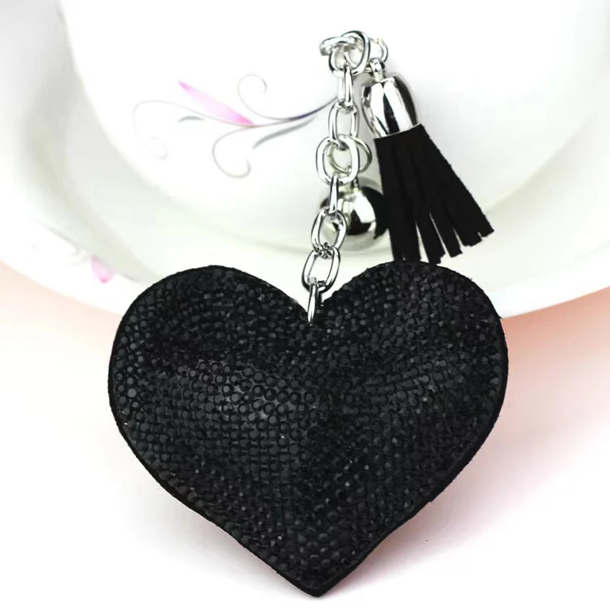 Rhinestone Heart Finger Keychain Bling Crystal Strap Pendant for Key Handbag Wallet Key Accessories Gift for Women