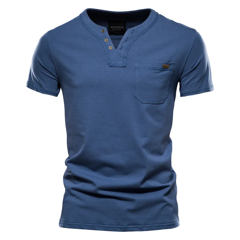 

Summer High Quality T-shirts for Men Solid Color V-neck T-shirt Casual Classic Cotton Tee Shirt Men Brand Short Sleeve T-shirt