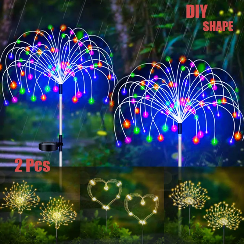 2 Pcs 90/150 LED Solar Fireworks Light Outdoor Dandelion DIY Shape Fairy Tale Light Garden Lawn Light Festival Light