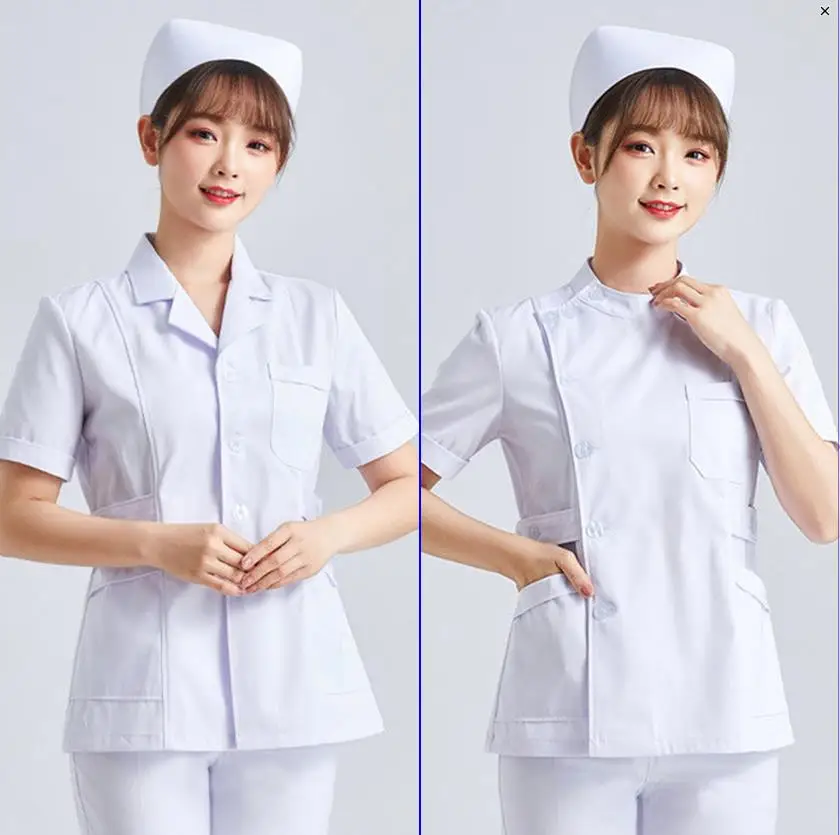 Nurse Scrubs Top Nurse Uniform Suits Nurse Uniform Dress Work Uniform Sets White Short Sleeve Nurse Scrub Work Uniform