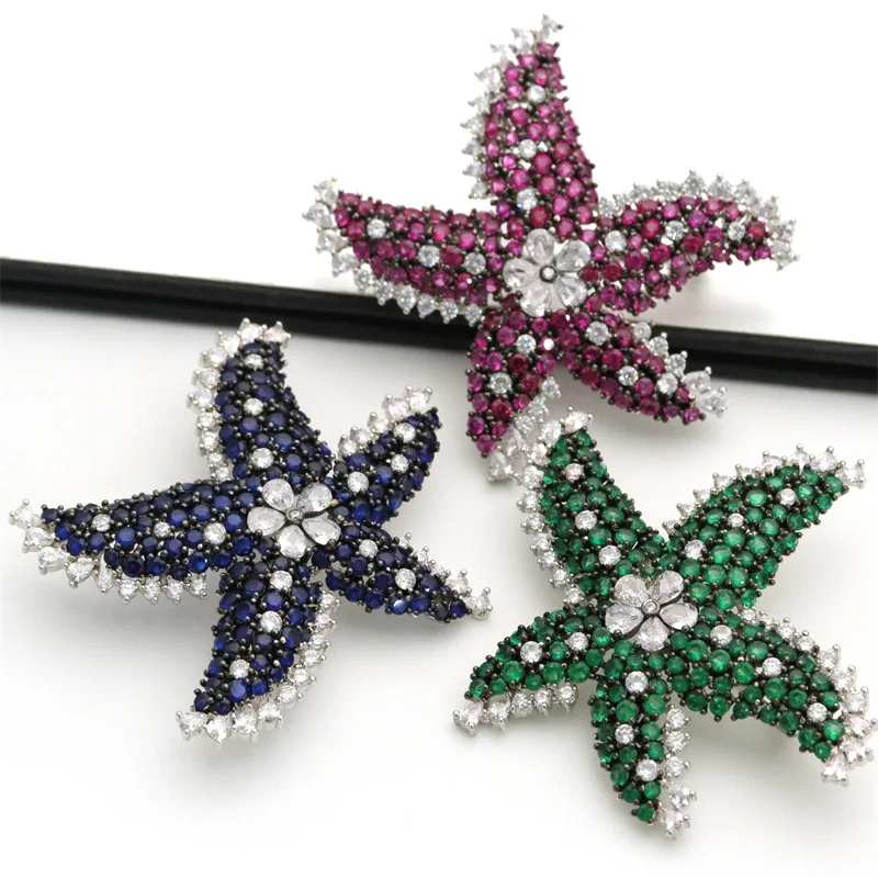 

Starfish Multi Color Cubic Zirconia Micro Pave Silver Color Plated Shape Brooch For Women