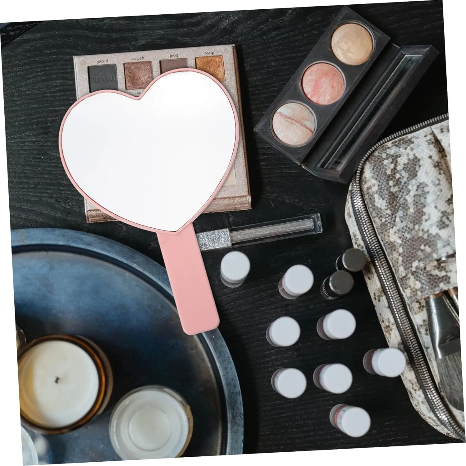 Makeup Mirror Hand Holding Mirror 1 Pcs Handheld Heart-shaped Eyelash Inspection Mirror