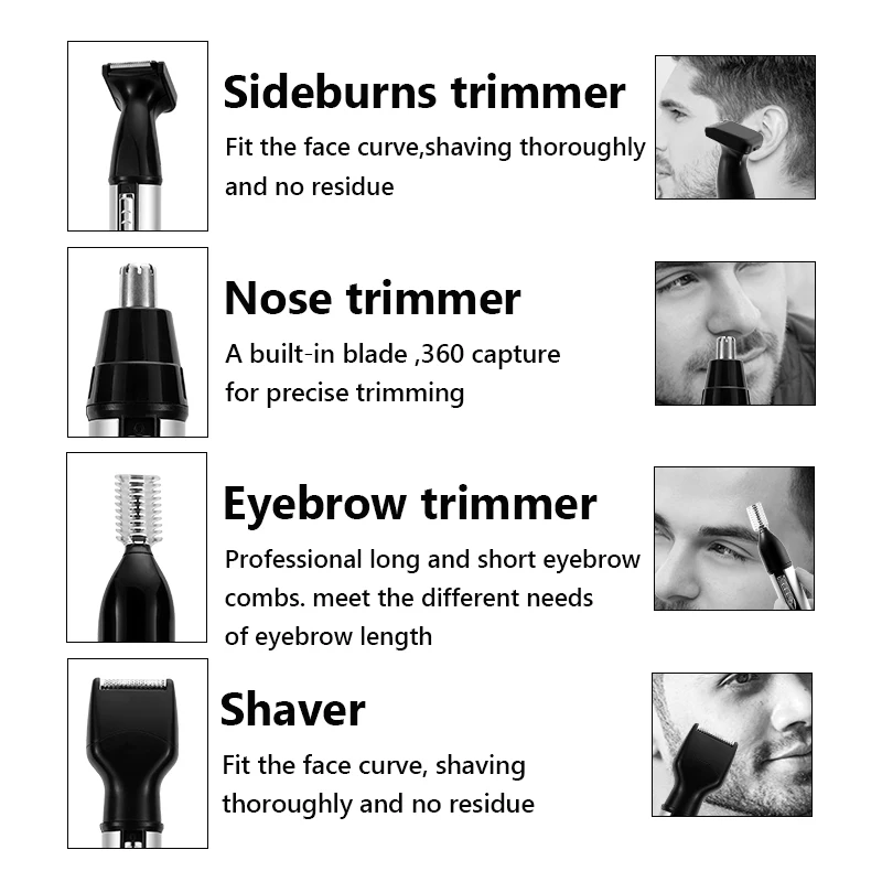 Nose hair trimmer nose and beard trimmer electric nose hair trimmer electric hair trimmer hair shaver eyebrow razor and hair shaver ear hair trimmer electric eyebrow trimmer electric nose and ear trimmer nose hair scissors nose hair shears electric razor 4 in 1 Portable Rechargeable Nose Ear Hair Trimmer Set Wireless Men Cutter Beard Shaver Face Eyebrow Nose Hair Removal Device
