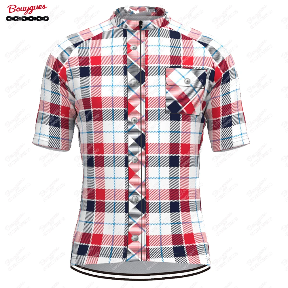 thumbnail image 1 of Maillot de ciclismo a cuadros para hombre, manga corta, reflectante, para ciclismo de montaña, descenso, equipo profesional, 1 of 5