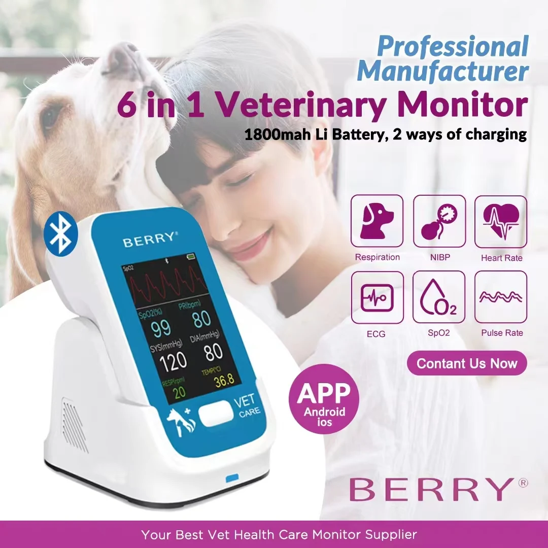 

Veterinary Monitor Pet Dog Animal Bluetooth APP Monitor for Clinic Vet Hospital Ecg Nibp Spo2 PR Temp Multi-parameter Li battery