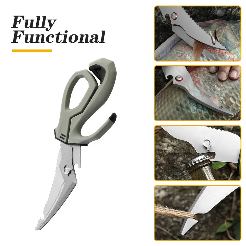 Kitchen Stainless Steel Scissors Sharp Blades with Plastic Handles Detachable Multifunctional Heavy Duty Outdoor Fish Bone Sciss 6