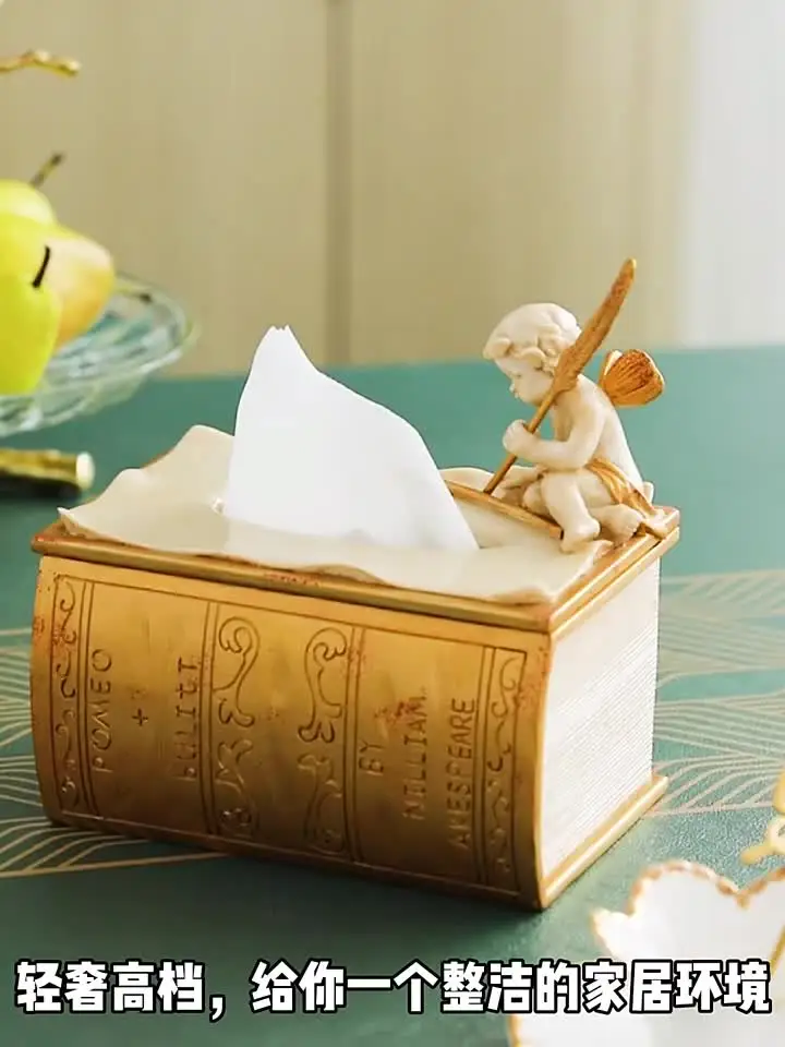 Ekirlin Resin Tissue Box Cover Square, White Flower Decorative Textures