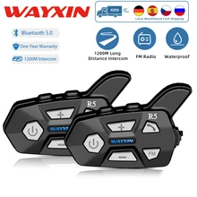 WAYXIN R5 오토바이 인터콤 헬멧 헤드셋 FM 라디오, BT5.0 통신 인터폰 Intercomunicador Moto, 방수 2 라이더