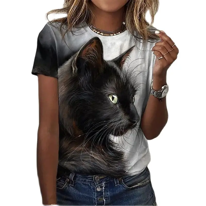 Camisetas femininas 3D da Kawaii Cat estampadas,