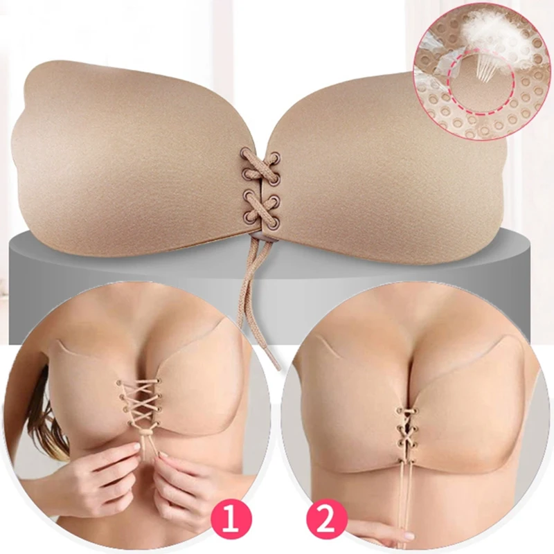 Sujetador adhesivo Invisible sin tirantes para mujer, sin tirantes Sujetador Push Up, lencería sin espalda, Bralette de silicona sin costuras, ropa interior